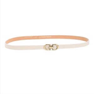 Persaman New York Women's White Italian Leather Double Gold Tone Buckle Belt